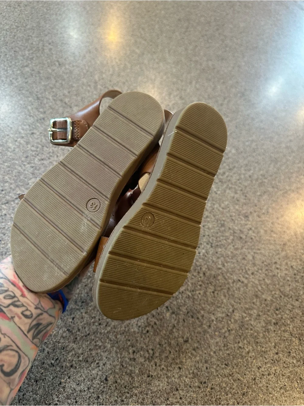 Tan Leather Slide Sandals with Ankle Strap